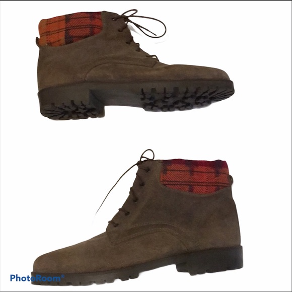 Footgear Shoes - Lace up ankle boots with plaid trim Boho Shoes